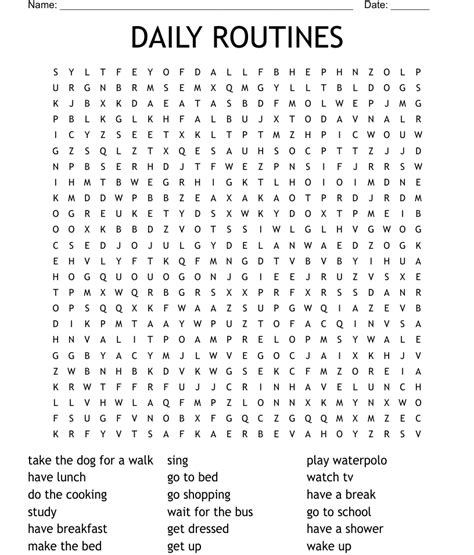 Daily Routine Word Search Wordmint