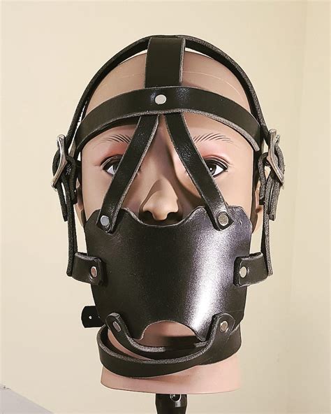 muzzle harness gag black leather crossing chinstrap padded etsy