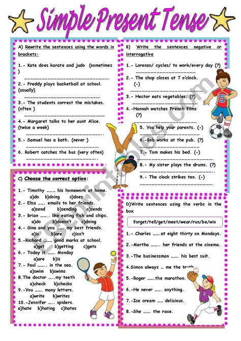 Present Simple English Esl Worksheets Simple Present Tense Worksheets