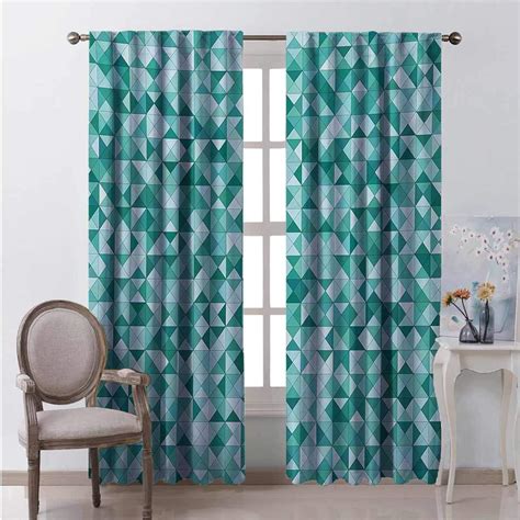 Teal Bedroom Rod Pocket Blackout Curtains Triangle Mosaic With Polygon