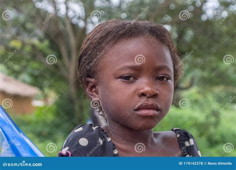 View Of A Portrait Of An African Girl Child With Expressive Sad Look