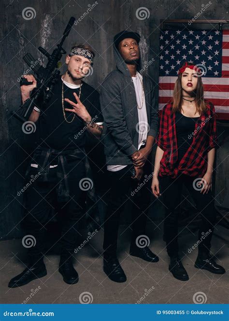 Us Criminal Gangsters With Weapon Stock Image Image Of Dark