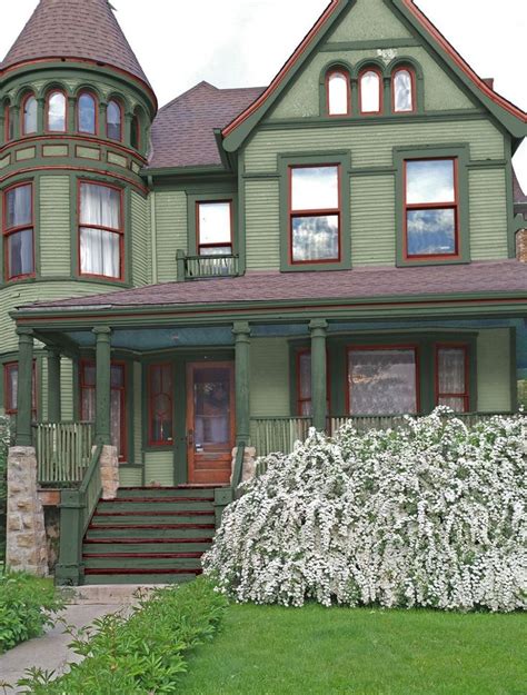 Complement a bright palette with a dark or neutral counterpart to avoid oversaturated designs. green victorian house - Google Search in 2020 | Exterior ...