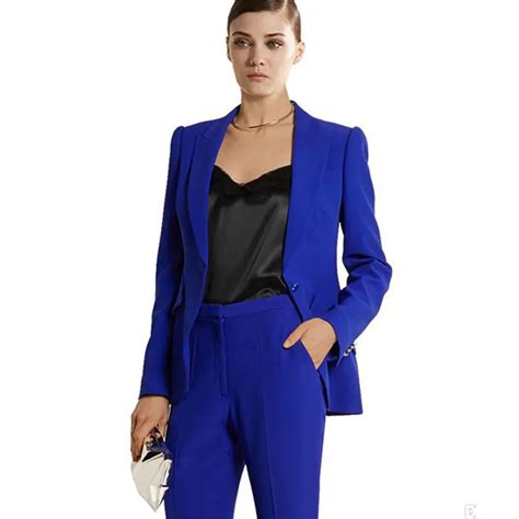summer royal blue ladies pant suits brazers formal elegant women s business suits 2 piece female