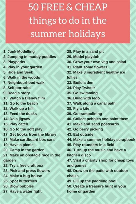 A List Of 50 Free And Cheap Things To Do In The Summer Holidays With Kids