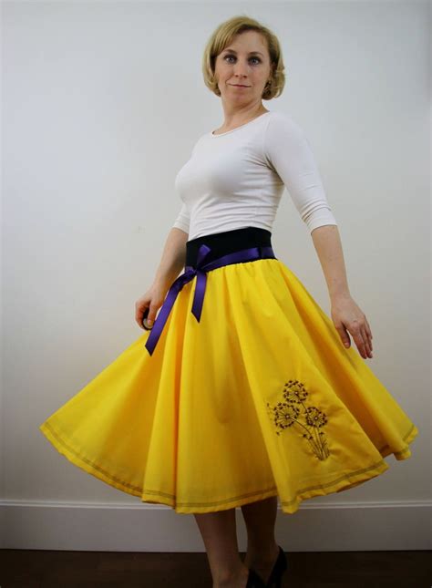yellow full circle skirt for women embroidered skirt summer skirt 1950s retro skirt skater