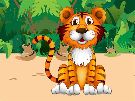Cute Tiger Jungle Plant Cartoon Picture Pretty Desktop Hd Wallpaper For Mobile Phones Tablet And