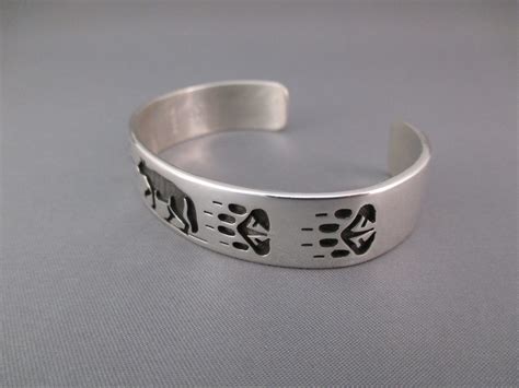 Sterling Silver Wolf Cuff Bracelet Native American Jewelry