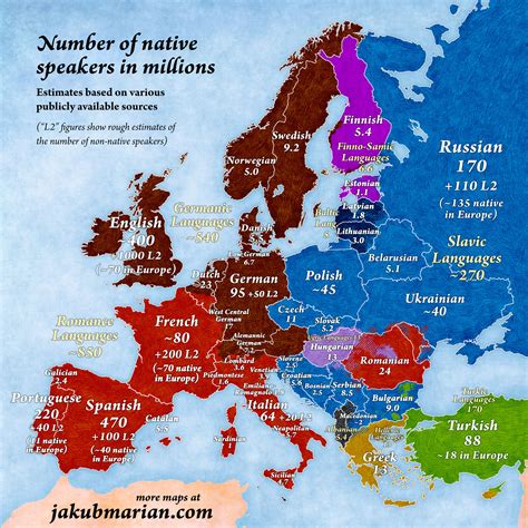 Jakub Marians Map Of European Languages By Number Of Native Speakers