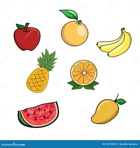 Fruits Clipart Set Consisting Of Apples Bananas Pineapples Oranges