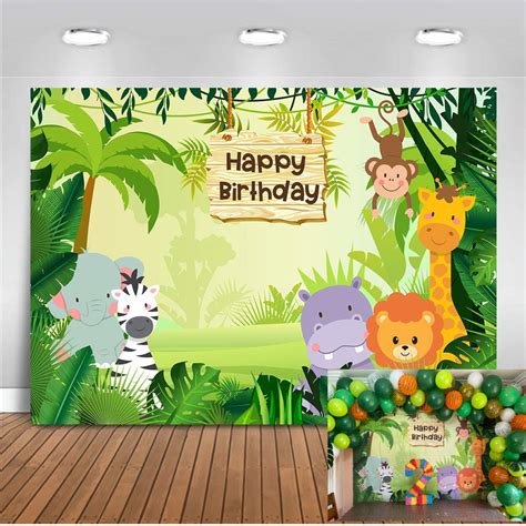 Buy Mehofoto Jungle Safari Backdrop 7x5ft Forest Animals Happy Birthday