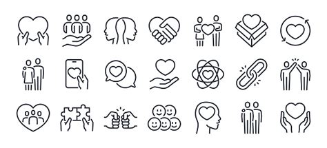 Love Friendship Care And Charity Concept Editable Stroke Outline Icons