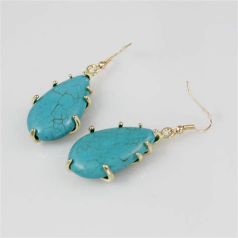 Caged Natural Turquoise Teardrop Stone Statement Boho Earrings