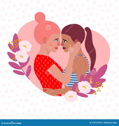 Wektorowa Ilustracyjna Lesbian Para Postać Z Kreskówki Kobiety Lesbian Ilustracja Wektor