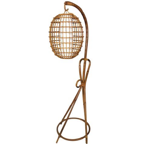 Hard to find replacement wicker chain. Vintage Wicker Floor Lamp with Hanging Shade at 1stdibs