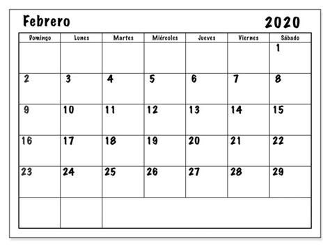 Dseno Pdf Calendario Febrero 2020 Para Imprimir Zudocalendrio