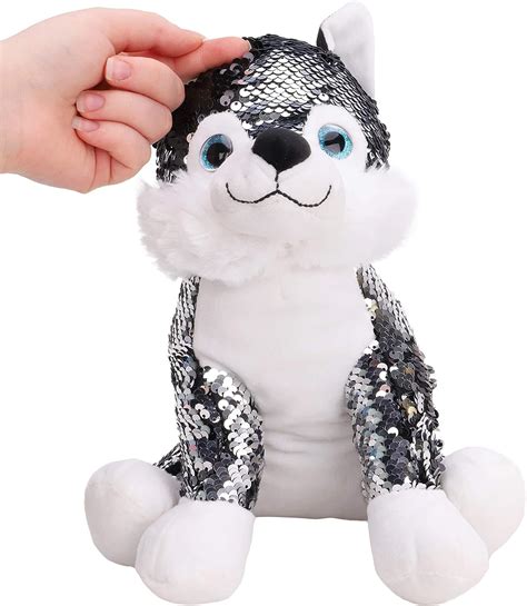 Toyland® 29cm Purple And Iridescent Blue And Silver Black And Silver Husky Plush Soft Toy With