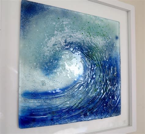 Fused Glass Wave Made From Clear Glass With Frits And Enamels Fused Glass Wall Art Fused
