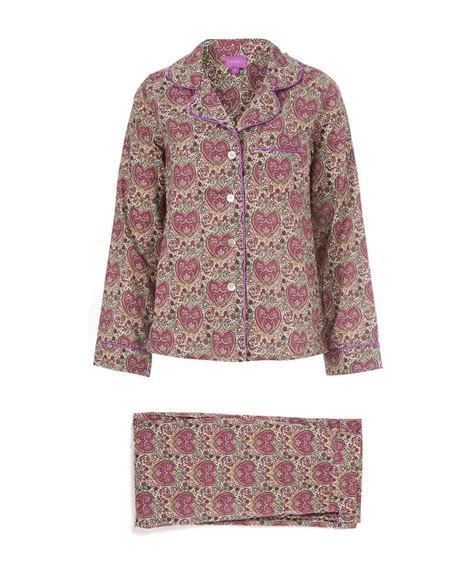Liberty Print Purple Kitty Grace Cotton Long Pyjama Set Womenswear