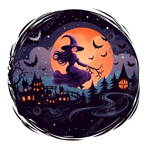 Happy Halloween Celebration Card With Witch Flying At Night Halloween Night Witch Broom