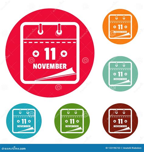 Calendar Eleventh November Icons Circle Set Stock Illustration