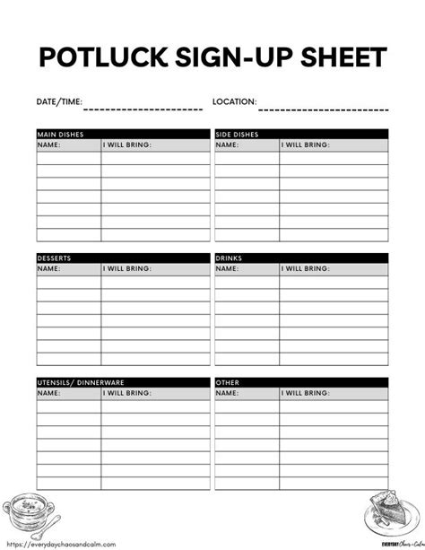 Free Printable Potluck Sign Up Sheets