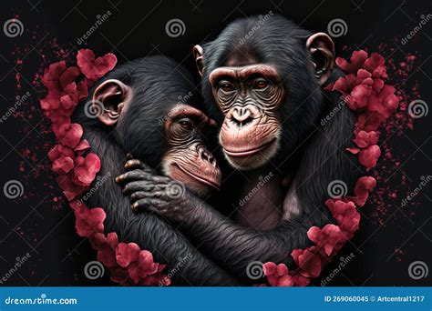 Valentines Day Cuddling Animals Chimpanzee Couple4 Generative Ai