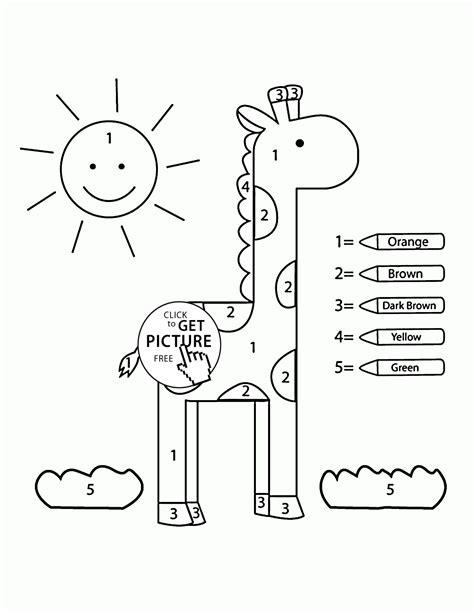 These color by number worksheets will engage kindergarten students in learning and add excitement to science, language arts, math, and holiday lessons. Color by Number Simple Giraffe coloring page for presc ...