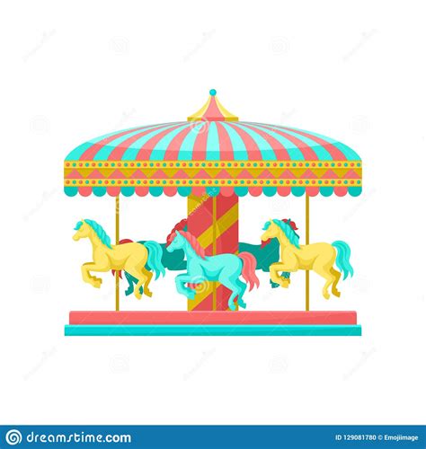 Merry Go Round Carousel With Horses Amusement Park Element Vector