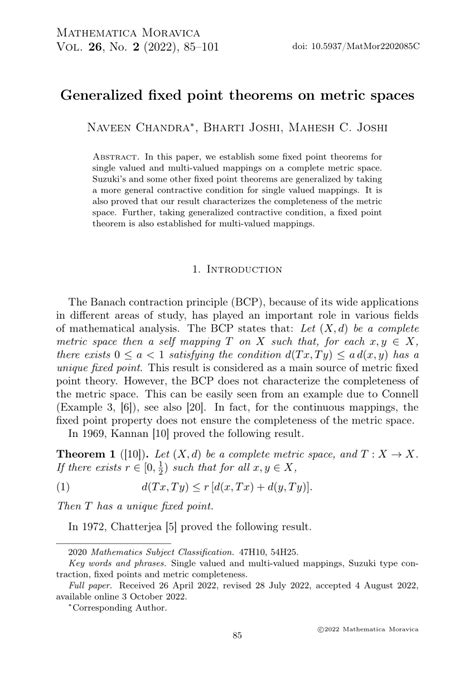 Pdf Generalized Fixed Point Theorems On Metric Spaces