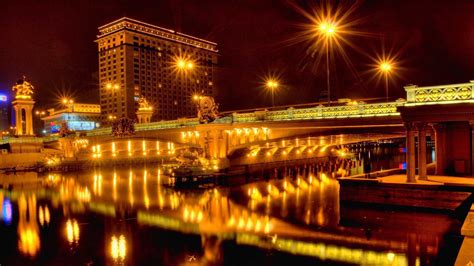 Download Wallpaper 1920x1080 City Night Bridge River Lights