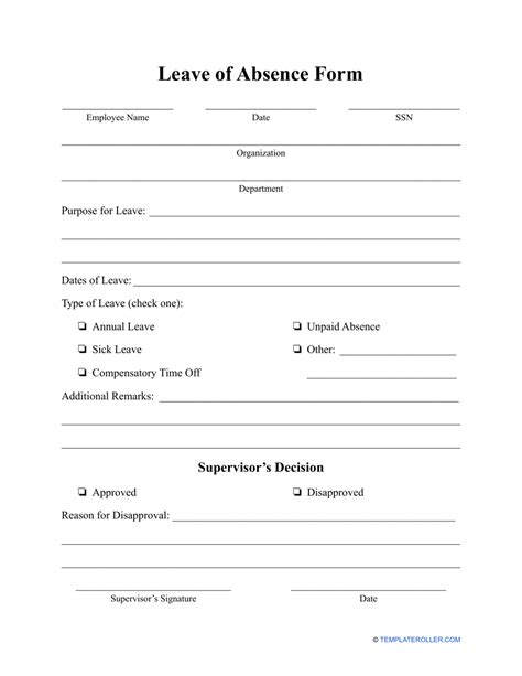 Free Printable Leave Of Absence Form Printable Templates