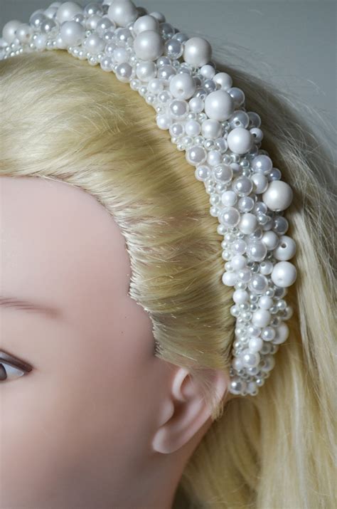 White Pearl Headband Hand Beaded Pearl Tiara Mat Pearl Etsy