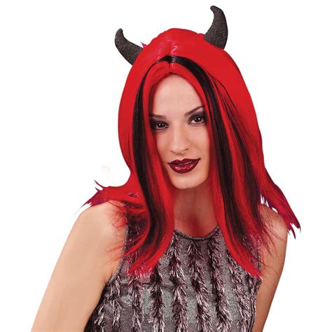 Devil Wig With Horns Adult Costume Accessory Black