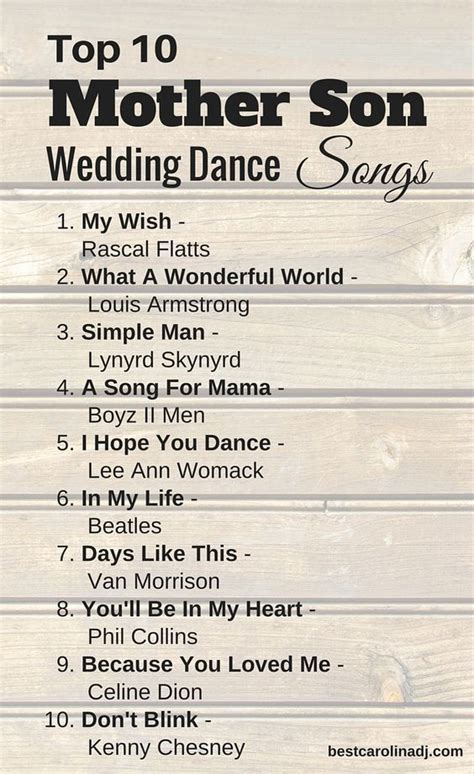 The top twenty mother son wedding songs from an award winning dj. Top 10 Mother Son Wedding Dance Songs | Wedding dance ...