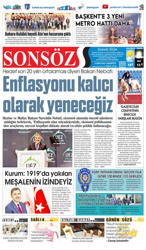 sonsöz gazetesi 8 ekim 2022 cumartesi günü manşeti