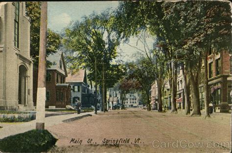 Main St Springfield Vt Postcard