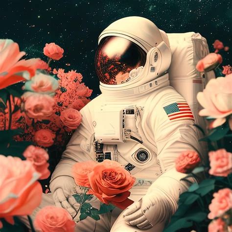 Premium Photo An Astronaut Sits Among Flowers In A Field Of Roses