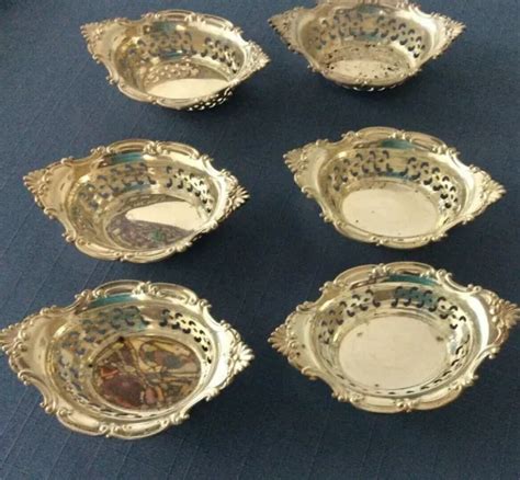6 STERLING SILVER Gorham Nut Bowls Pierced Reticulated A4780 Cromwell