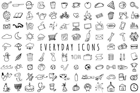 Everyday Items Clipart Set Black And White Version Clipart Etsy
