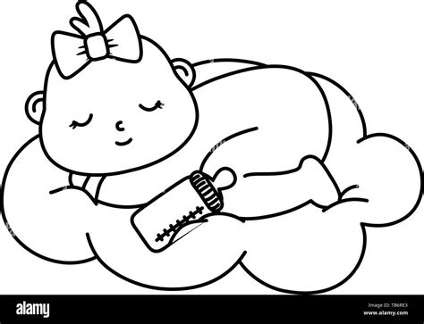 Baby Sleeping On A Cloud With A Bow Icon Cartoon Vector Illustration