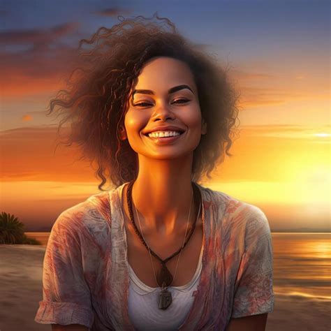 premium ai image beautiful african american woman with afro hairstyle at sunset
