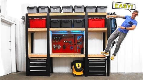 Simple Diy Garage Storage Shelves W Workbench Free Plans Youtube
