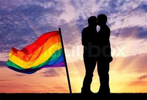 Concept Of Gay People Silhouette Happy Gay Kissing Against The Evening