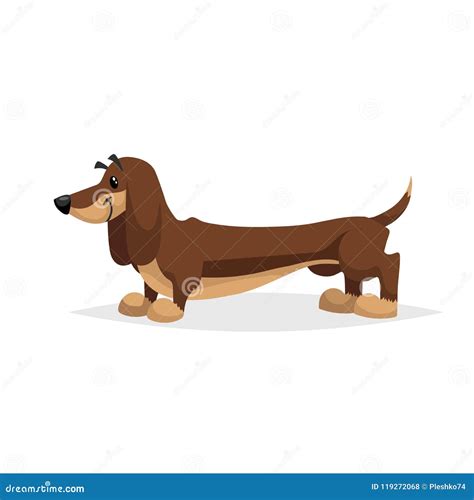 Cartoon Dachshund Dog Standing Simple Gradient Purebred Vector