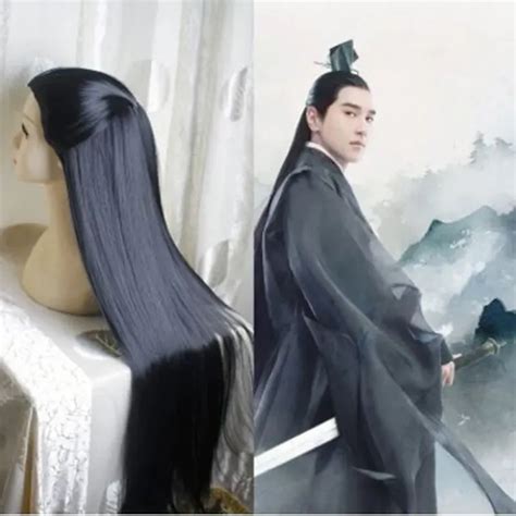 80cm ancient chinese style hair ancient chinese men long black warrior cosplay