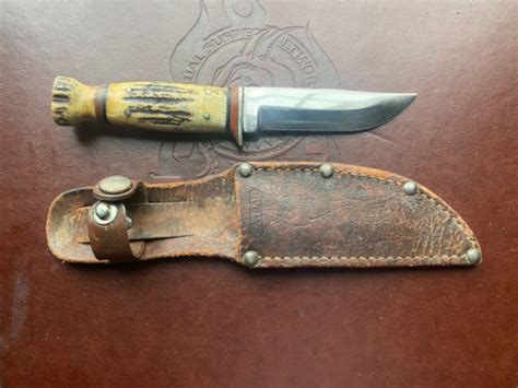 Rare Vintage Kabar Fixed Blade Knife With Sheath Stag Bone Handle Ebay