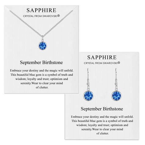 September Sapphire Birthstone Necklace And Drop Earrings With Zircondia