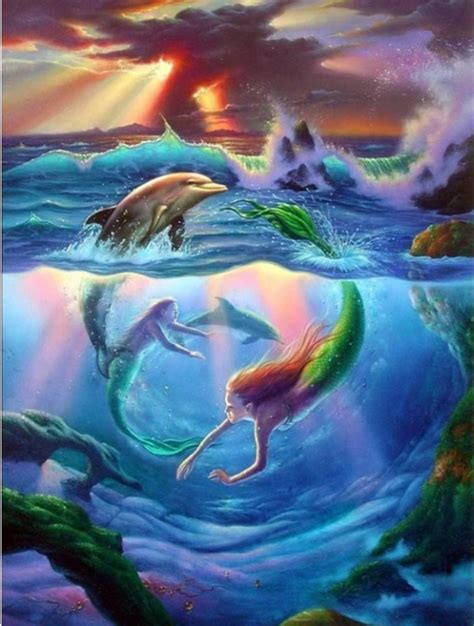 5d Diamond Painting Mermaids Swimming With Dolphins Kit Bonanza