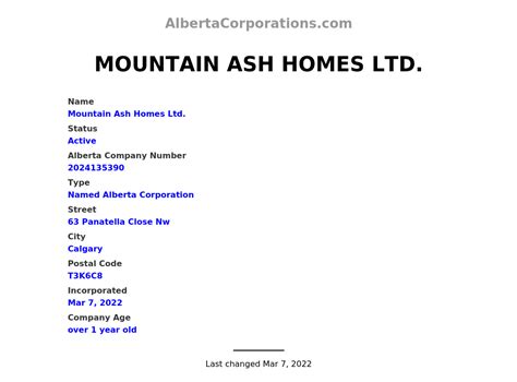 Mountain Ash Homes Ltd Calgary Alberta Corporations